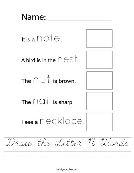 Draw the Letter N Words Worksheet
