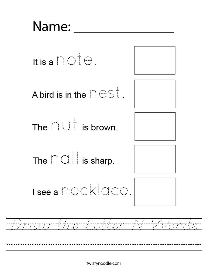 Draw the Letter N Words Worksheet