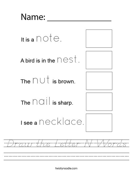 Draw the Letter N Words Worksheet
