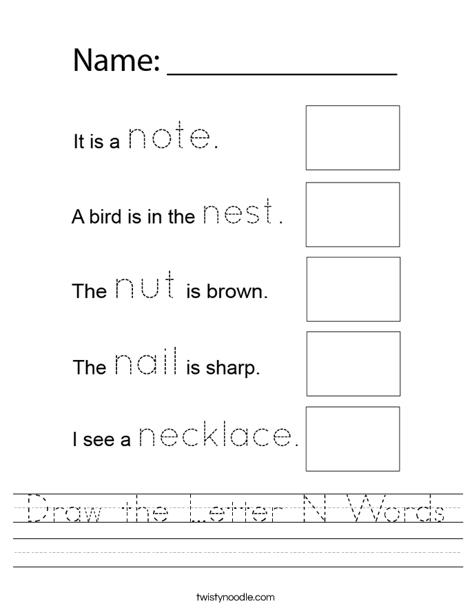 Draw the Letter N Words Worksheet