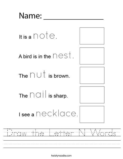 Draw the Letter N Words Worksheet