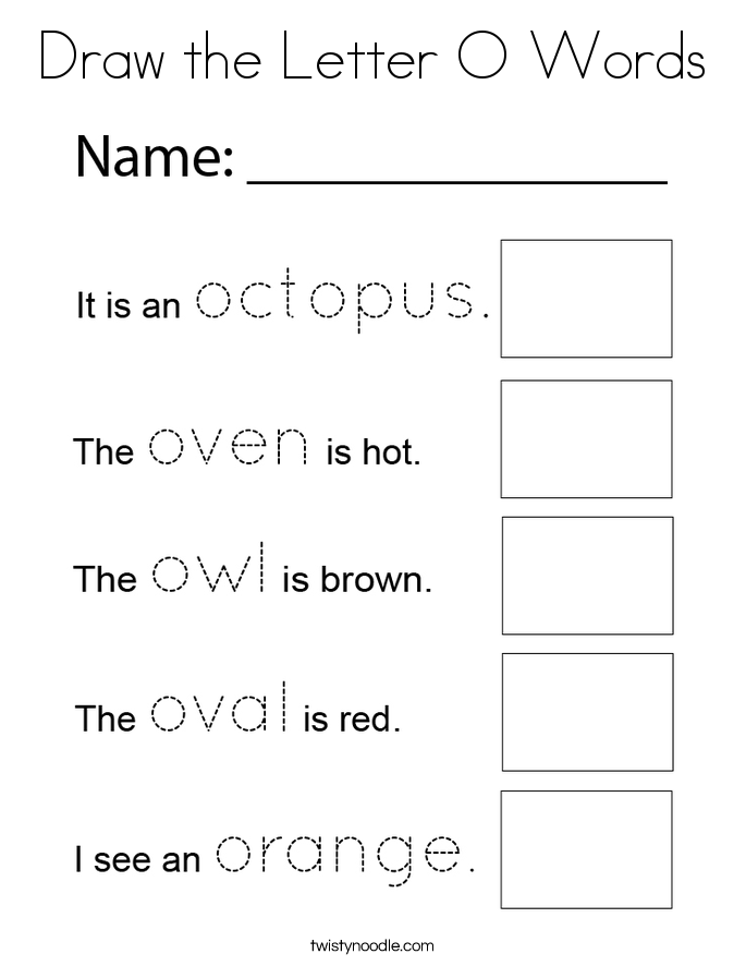 Draw the Letter O Words Coloring Page