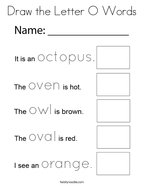 Draw the Letter O Words Coloring Page