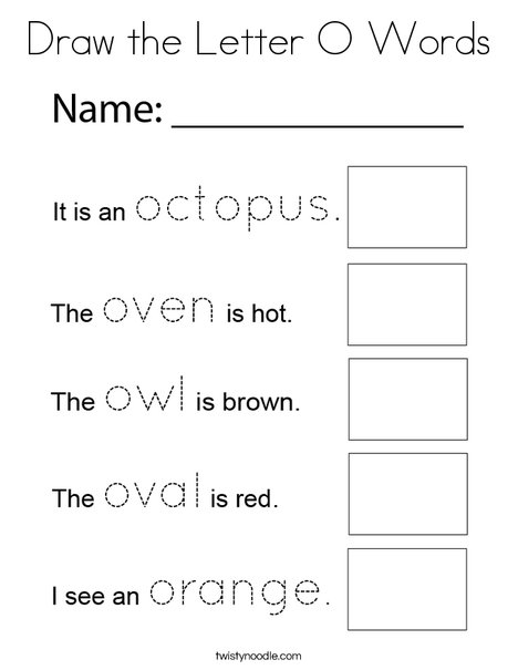 Draw the Letter O Words Coloring Page