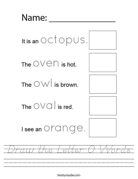Draw the Letter O Words Worksheet
