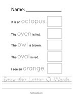 Draw the Letter O Words Handwriting Sheet