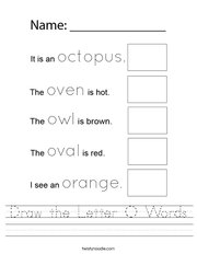 Draw the Letter O Words Handwriting Sheet