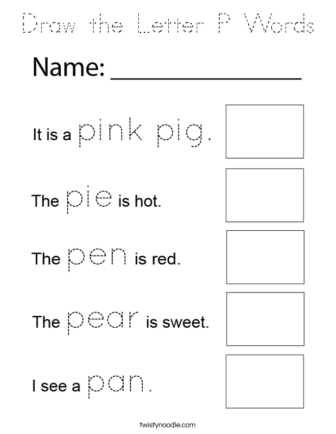 Draw the Letter P Words Coloring Page
