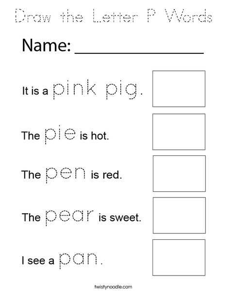 Draw the Letter P Words Coloring Page
