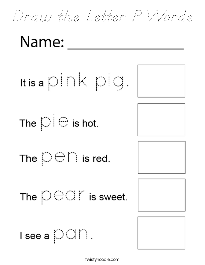 Draw the Letter P Words Coloring Page