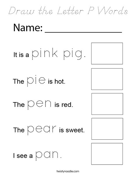 Draw the Letter P Words Coloring Page