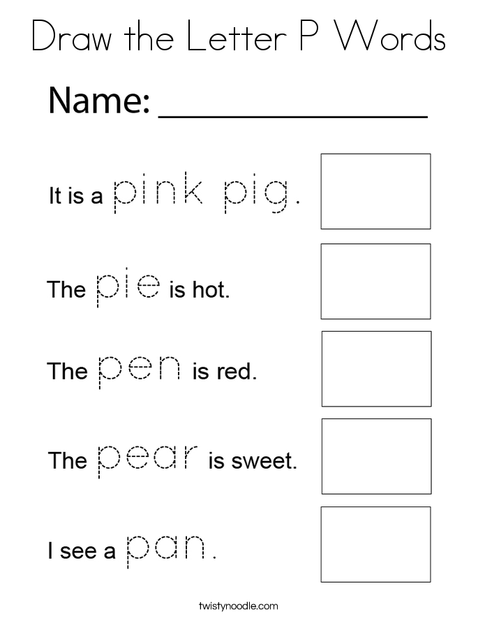 Draw the Letter P Words Coloring Page