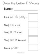 Draw the Letter P Words Coloring Page