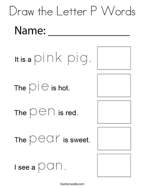 Draw the Letter P Words Coloring Page