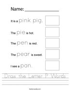 Draw the Letter P Words Handwriting Sheet
