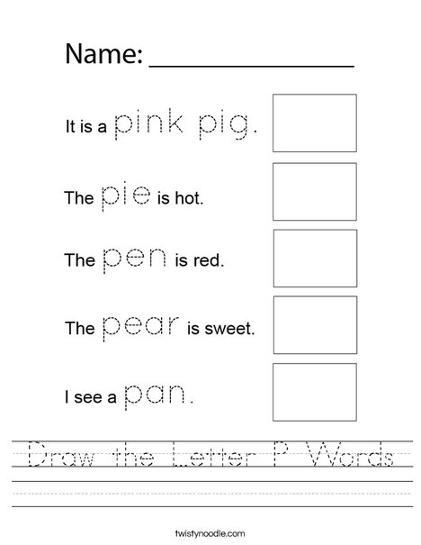 Draw the Letter P Words Worksheet