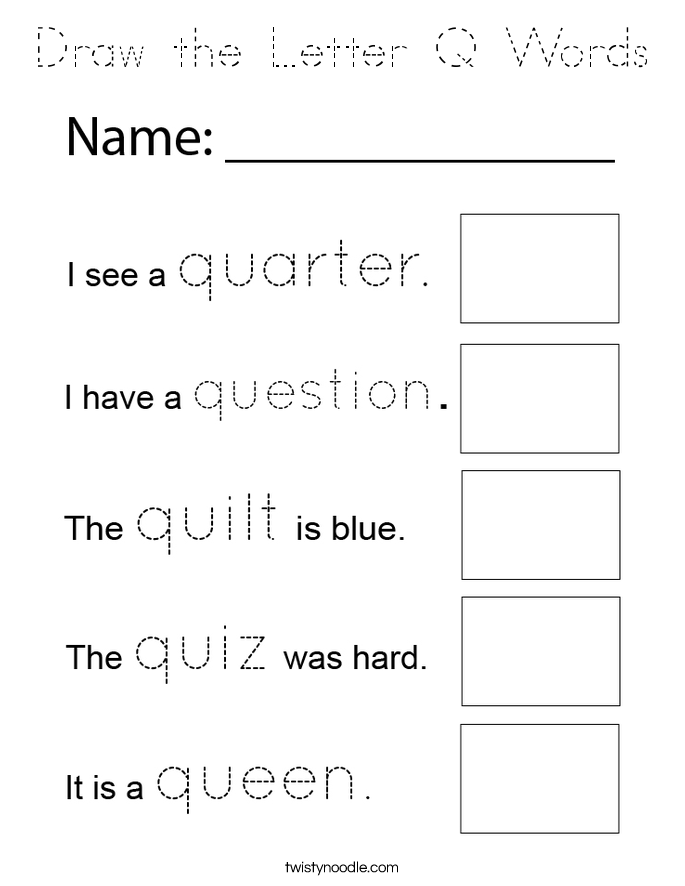 Draw the Letter Q Words Coloring Page
