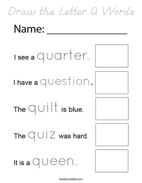 Draw the Letter Q Words Coloring Page