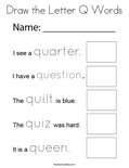 Draw the Letter Q Words Coloring Page
