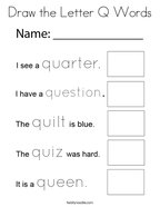 Draw the Letter Q Words Coloring Page
