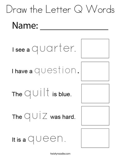 Draw the Letter Q Words Coloring Page