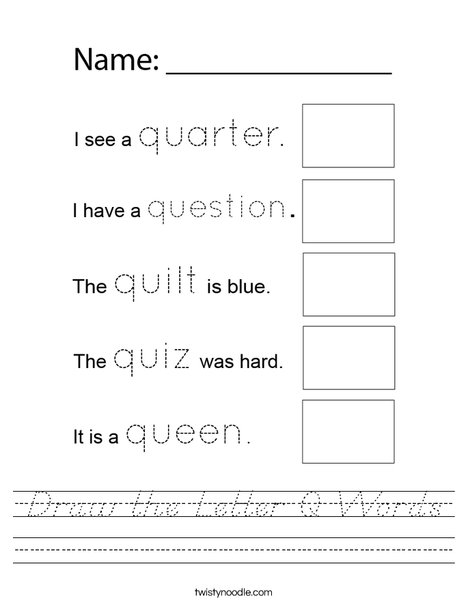 Draw the Letter Q Words Worksheet