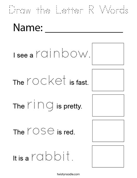 Draw the Letter R Words Coloring Page