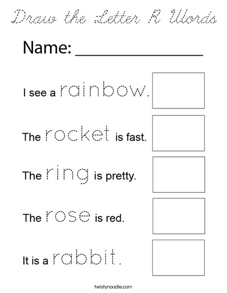 Draw the Letter R Words Coloring Page