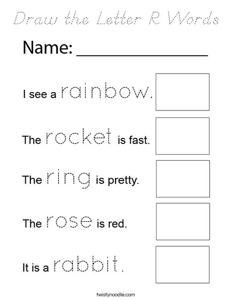 Draw the Letter R Words Coloring Page