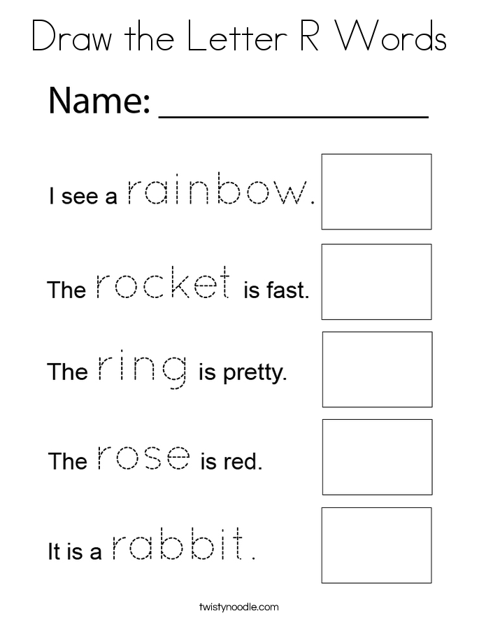 Draw the Letter R Words Coloring Page