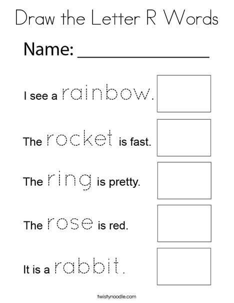 Draw the Letter R Words Coloring Page