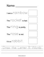 Draw the Letter R Words Handwriting Sheet