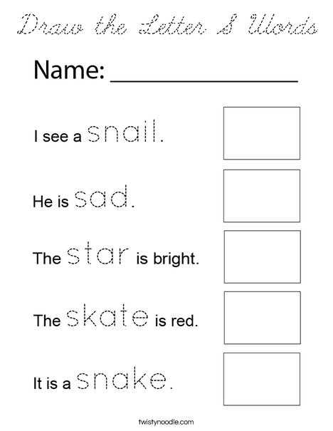 Draw the Letter S Words Coloring Page