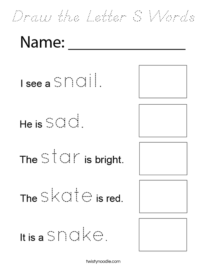 Draw the Letter S Words Coloring Page
