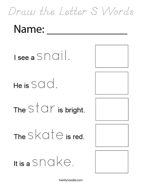 Draw the Letter S Words Coloring Page