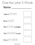 Draw the Letter S Words Coloring Page