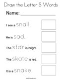 Draw the Letter S Words Coloring Page