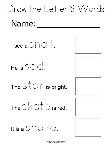 Draw the Letter S Words Coloring Page