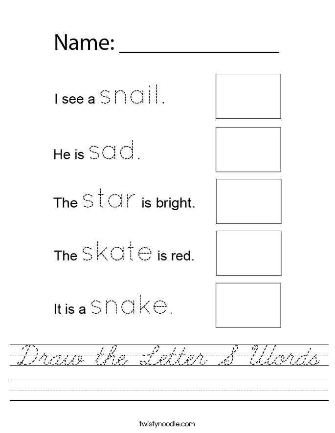 Draw the Letter S Words Worksheet