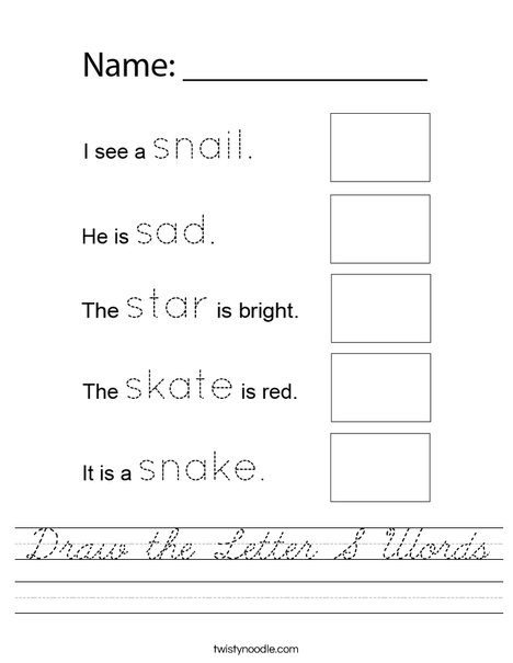 Draw the Letter S Words Worksheet