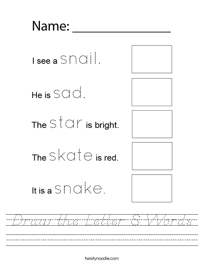 Draw the Letter S Words Worksheet