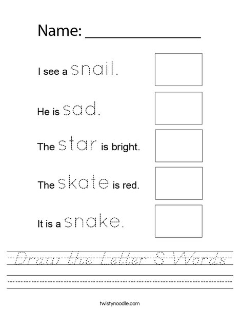 Draw the Letter S Words Worksheet