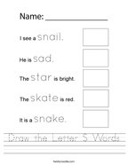 Draw the Letter S Words Handwriting Sheet