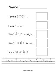 Draw the Letter S Words Handwriting Sheet