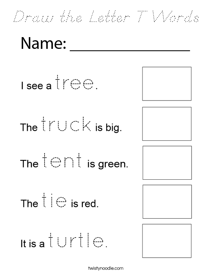 Draw the Letter T Words Coloring Page