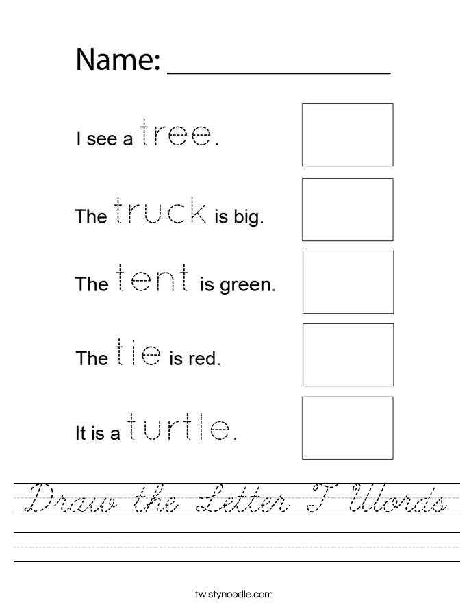 Draw the Letter T Words Worksheet