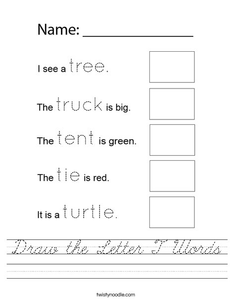 Draw the Letter T Words Worksheet