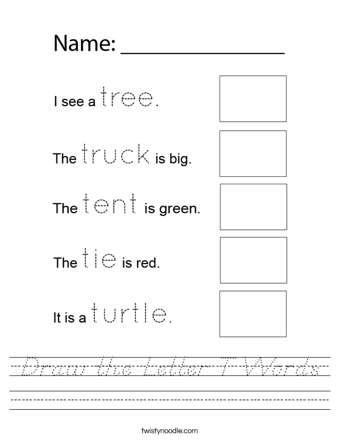 Draw the Letter T Words Worksheet