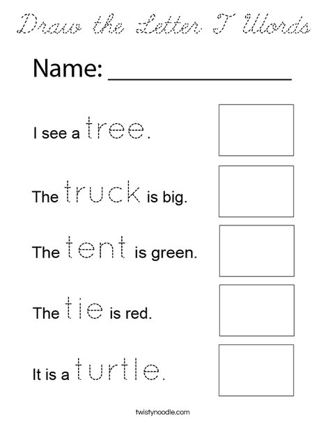 Draw the Letter T Words Coloring Page