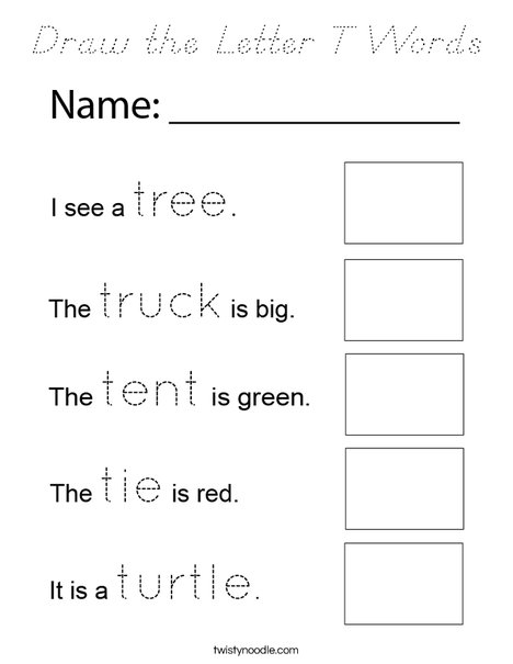 Draw the Letter T Words Coloring Page